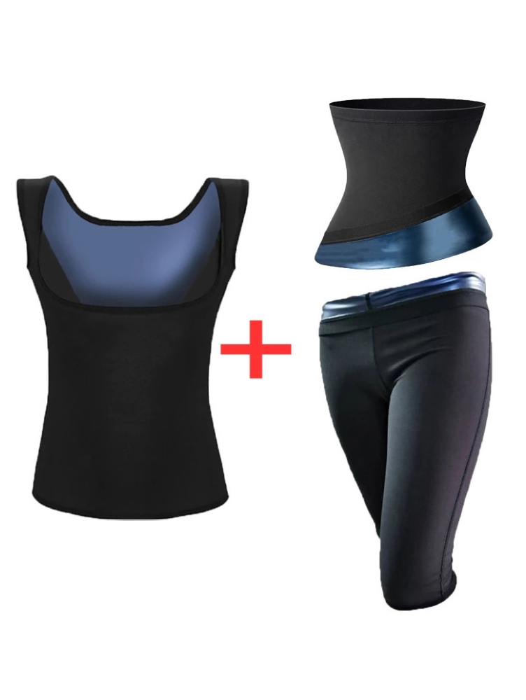 Kit Efeito Sauna Camiseta / Calça Curta / Cinta Modeladora